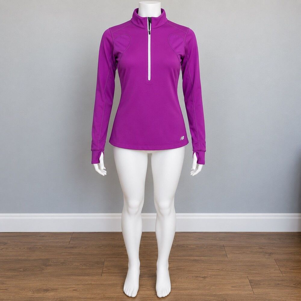 New Balance Womens Small Purple 1/4 Zip Running Pullover Thumbholes Reflective
